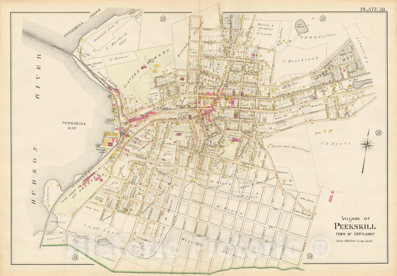 Historic Map : Atlas of Westchester County, Village of Peekskill 1901 , Vintage Wall Art