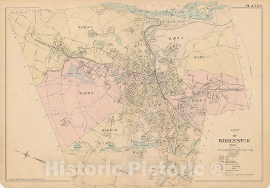 Historic Map : New Topo Atlas County of Worcester, Worcester 1898 Plate 002 , Vintage Wall Art