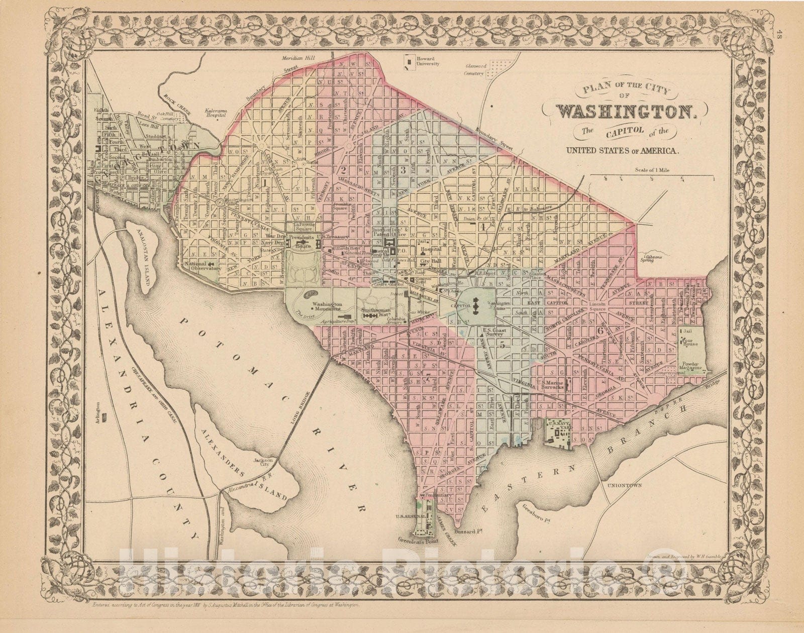Historic Map : Washington 1882 , Mitchell's New General Atlas , Vintage Wall Art