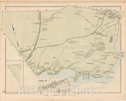 Historic Map : Atlas of Essex County, Swampscott 1884 , Vintage Wall Art