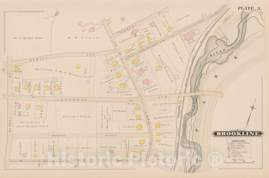 Historic Map : Atlas of Brookline, MA, Brookline 1884 Plate 003 , Vintage Wall Art