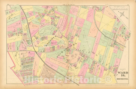 Historic Map : Atlas of County of Suffolk, MA Vol. 3rd, Dorchester 1874 Plate M , Vintage Wall Art