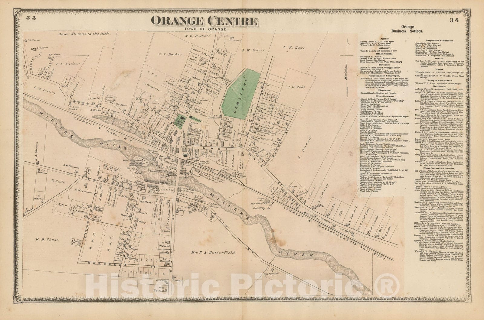 Historic Map : Atlas of Franklin Co. Massachusetts, Orange 1871 , v2, Vintage Wall Art