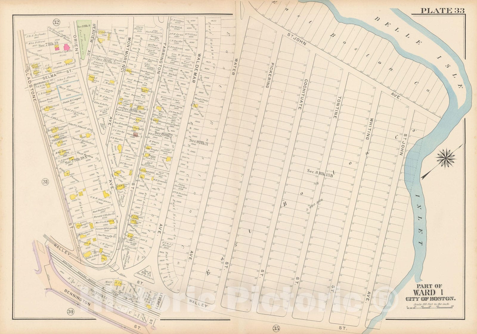 Historic Map : Atlas City of Boston: Charlestown and East Boston, East Boston 1912 Plate 033 , v2, Vintage Wall Art