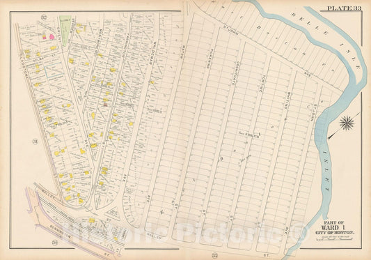Historic Map : Atlas City of Boston: Charlestown and East Boston, East Boston 1912 Plate 033 , v2, Vintage Wall Art