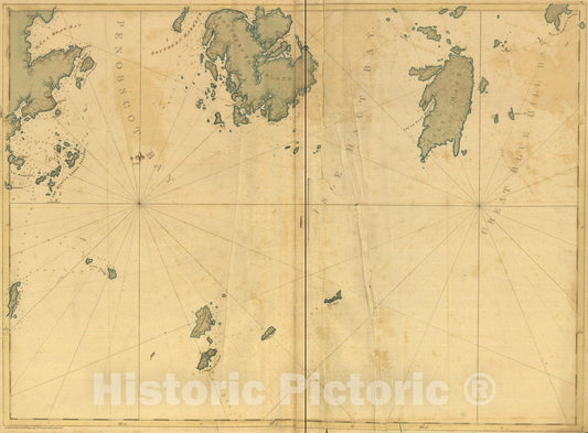 Historic Map : 18th Century Coastal Charts, Penobscot Bay to Great Blue Hill Bay 1776 Topographic Map , Vintage Wall Art