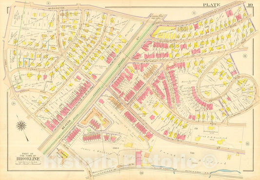 Historic Map : Atlas Town of Brookline, Norfolk County Massachusetts, Brookline 1913 Plate 010 , Vintage Wall Art