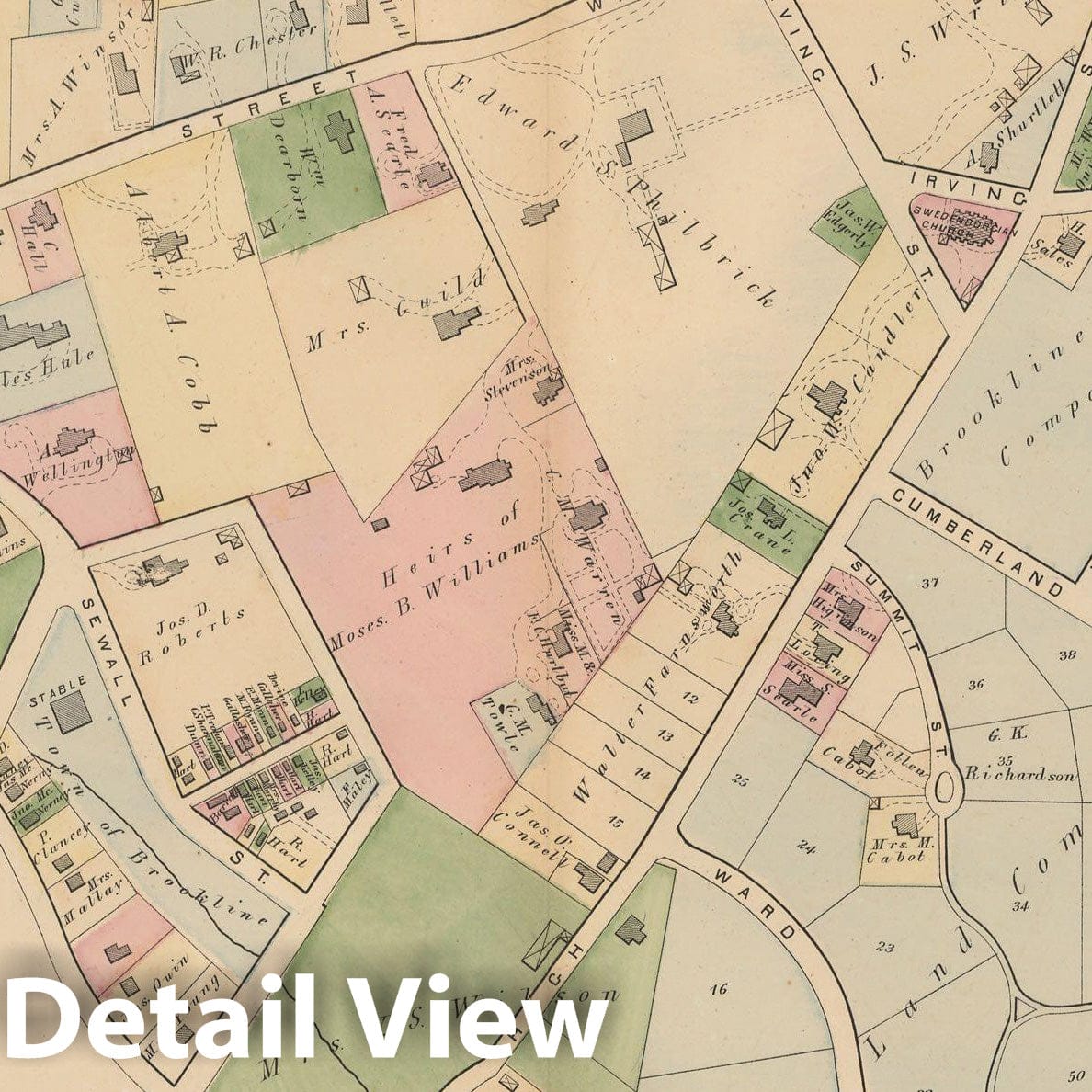 Historic Map : Atlas Town of Brookline, Brookline 1874 Plate H , Vintage Wall Art