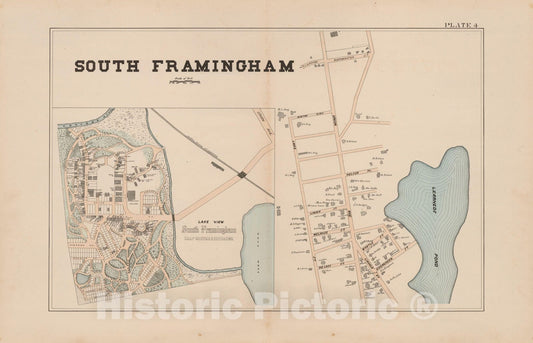 Historic Map : Atlas of Framingham, Framingham 1895 Plate 004 , Vintage Wall Art