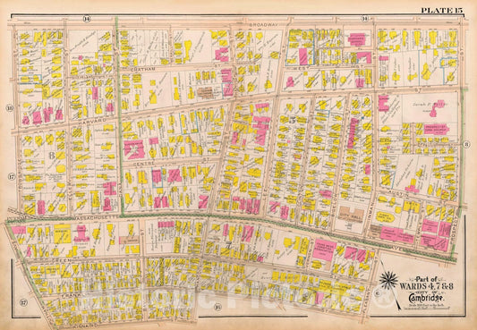 Historic Map : Atlas City of Cambridge Massachusetts 1916 Plate 015 , Vintage Wall Art
