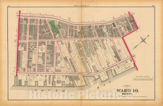 Historic Map : Atlas of County of Suffolk, MA Vol. 1 including Boston Proper, Boston 1874 Plate V , Vintage Wall Art