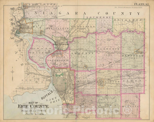 Historic Map : Atlas of Niagara Falls, North Tonawanda and Buffalo, NY, Erie & Niagara 1893 Plate 032 , Vintage Wall Art