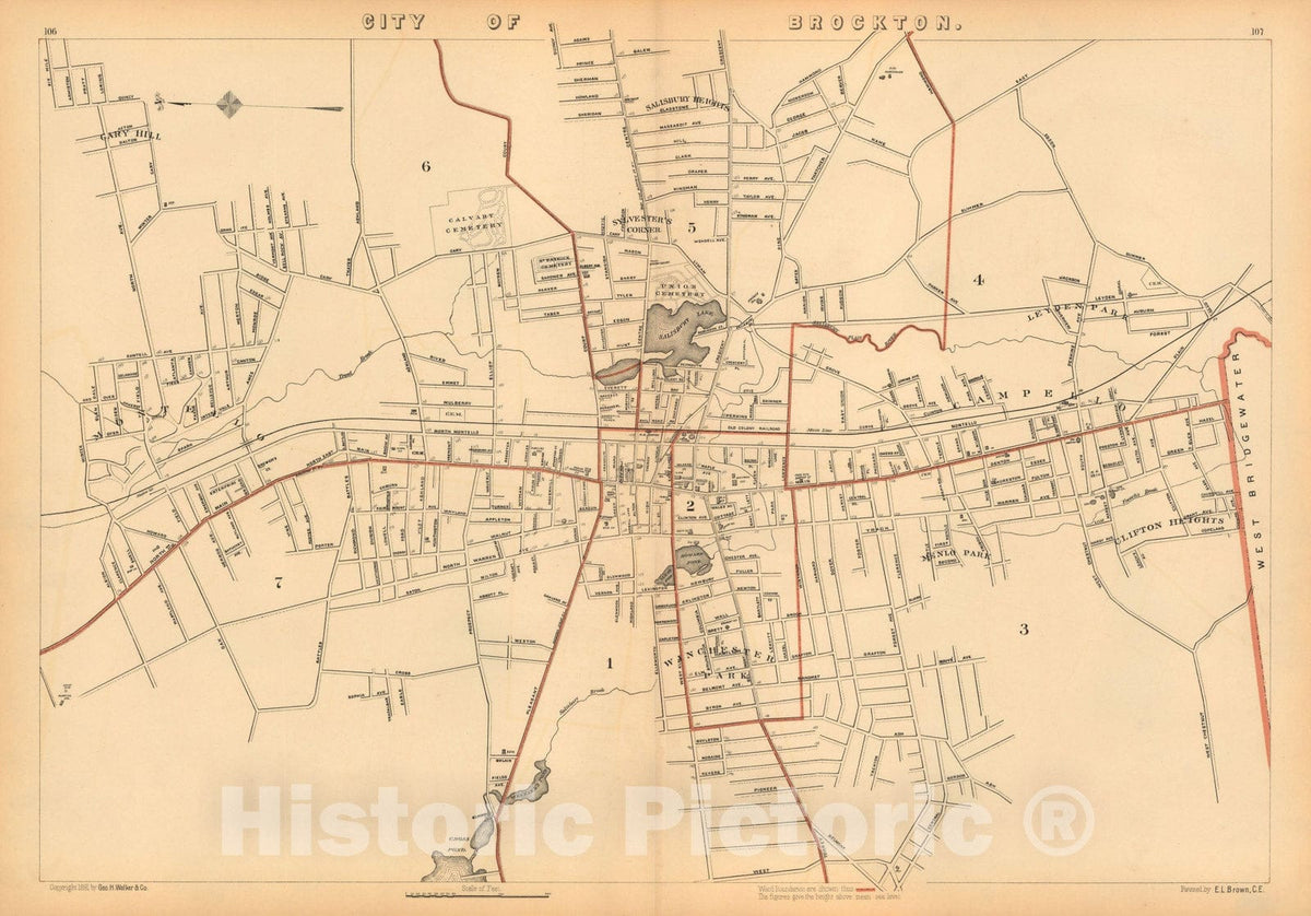 Historic Map : Atlas of Massachusetts, Brockton 1891 , Vintage Wall Art