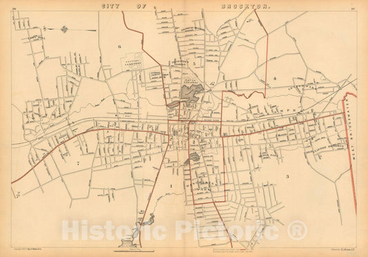 Historic Map : Atlas of Massachusetts, Brockton 1891 , Vintage Wall Art