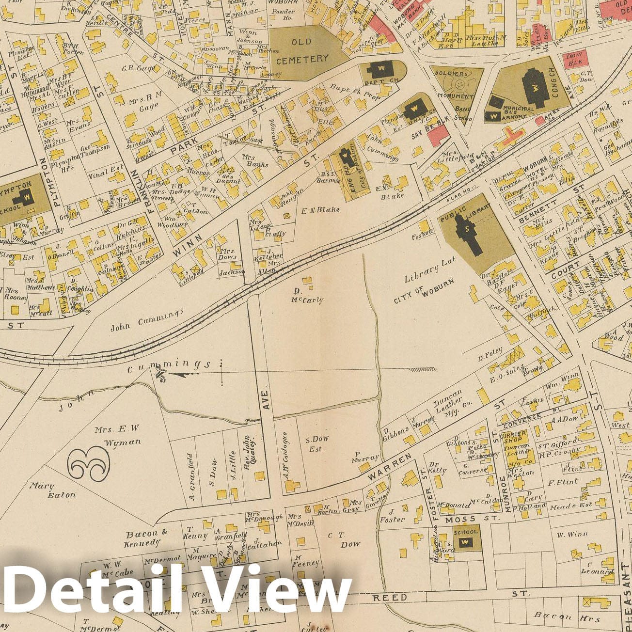 Historic Map : Atlas of Middlesex County, Massachusetts, Woburn 1889 , v3, Vintage Wall Art