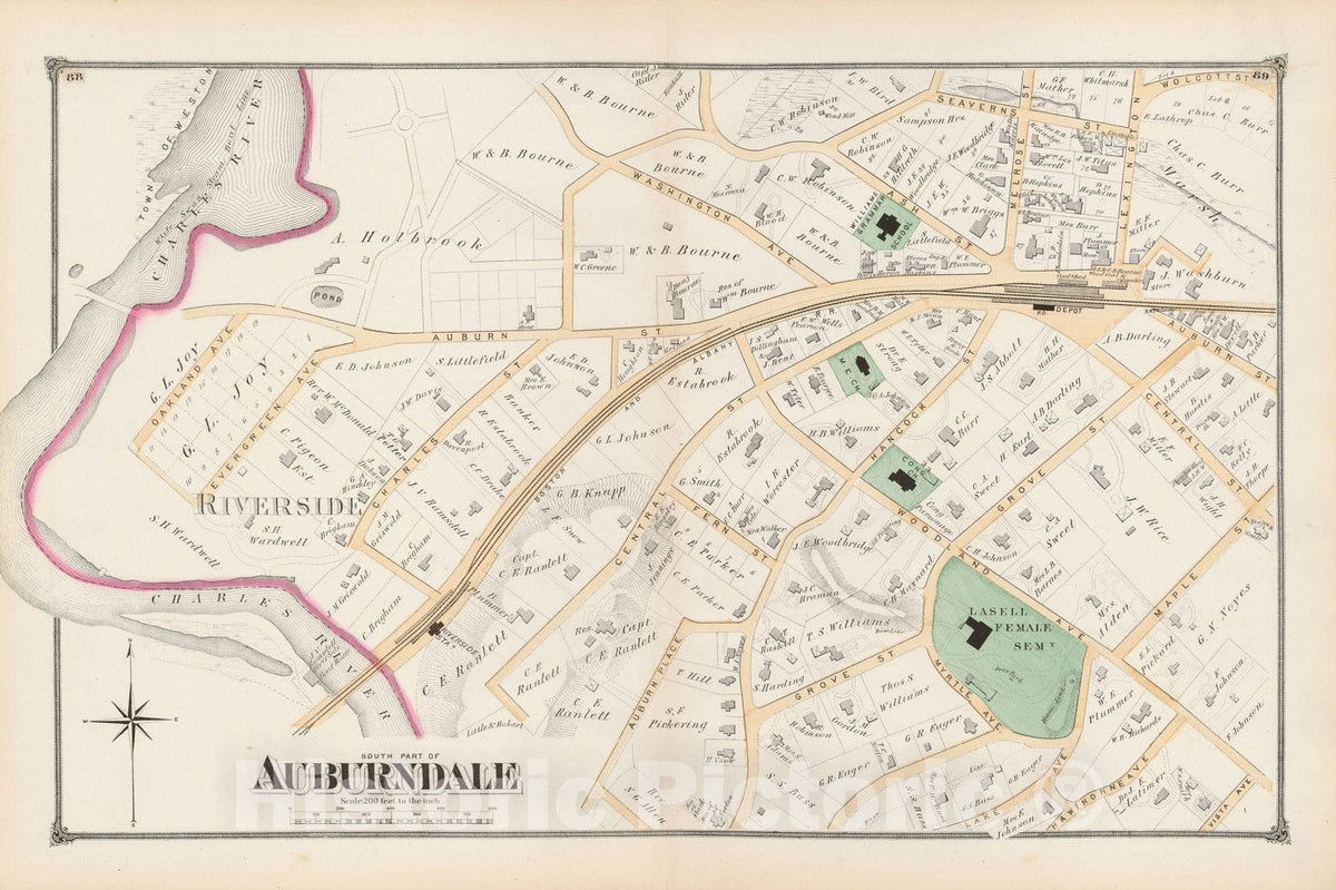 Historic Map : Atlas of Newton, Newton 1874 , v22, Vintage Wall Art