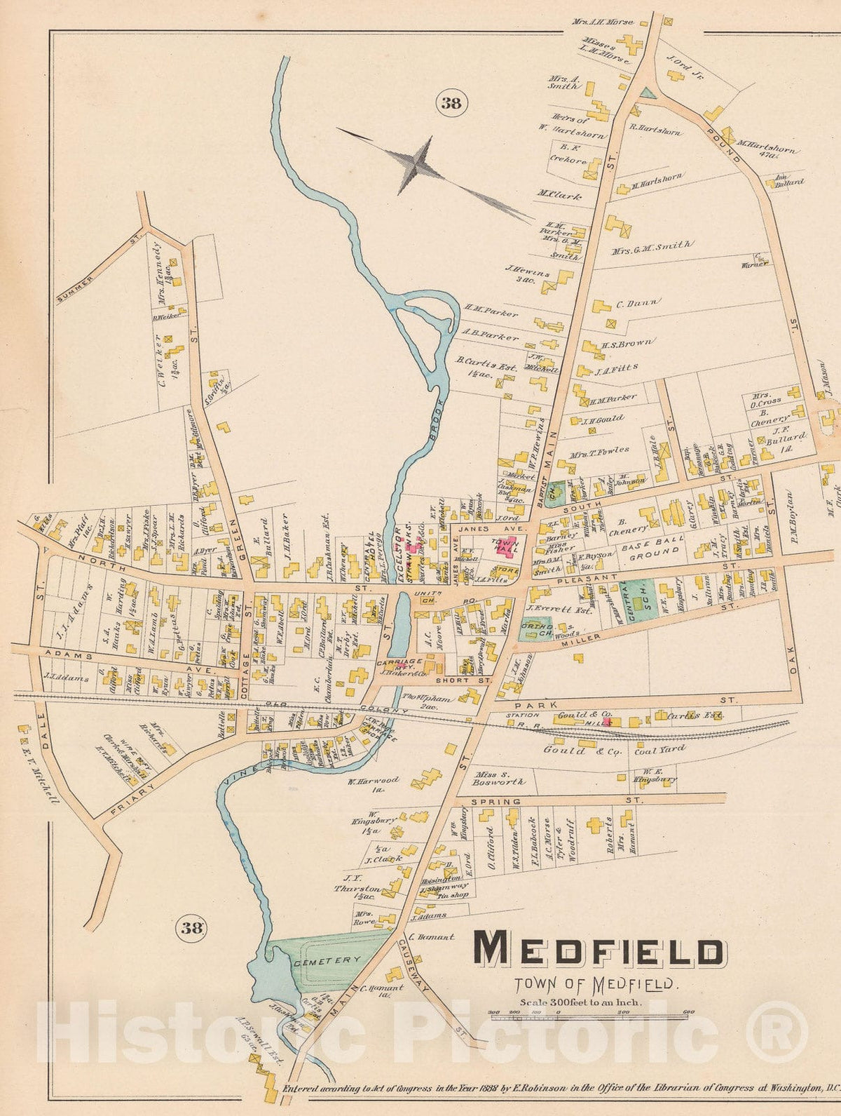 Historic Map : Atlas of Norfolk County, Medfield 1888 , Vintage Wall Art