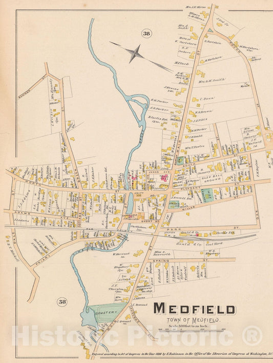 Historic Map : Atlas of Norfolk County, Medfield 1888 , Vintage Wall Art