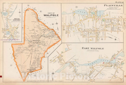 Historic Map : Atlas of Norfolk County, Walpole 1888 Plate 042 , Vintage Wall Art