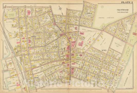 Historic Map : Atlas North Shore, Beverly to Magnolia, Essex County, Beverly 1919 Plate 002 , Vintage Wall Art