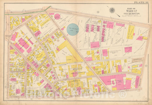 Historic Map : Atlas City of Boston, Roxbury, Roxbury 1915 Plate 038 , Vintage Wall Art