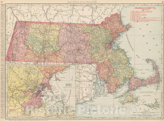 Historic Map : Massachusetts 1903 , Rand McNally Business Atlas , Vintage Wall Art