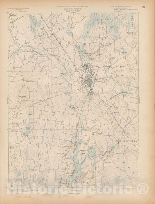 Historic Map : Atlas of Massachusetts, Bridgewater & Somerset & Taunton 1890 Page 33 , Vintage Wall Art