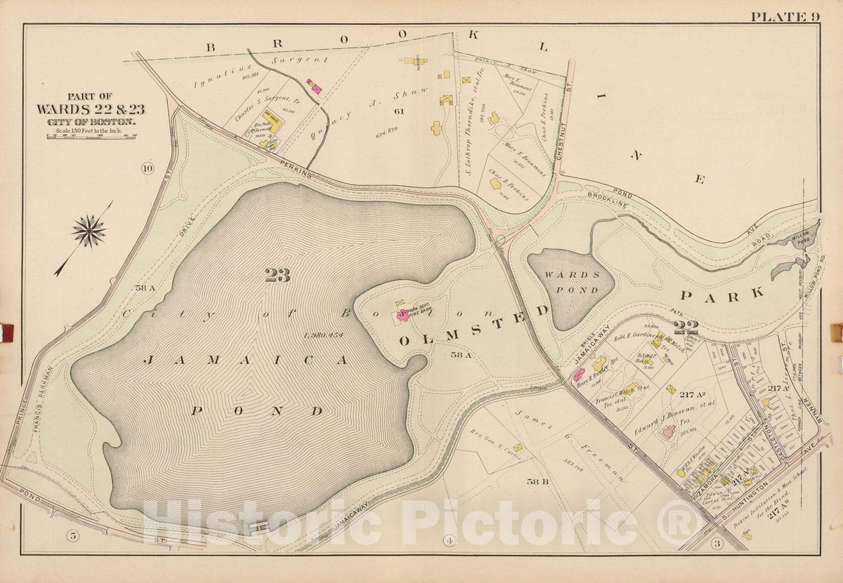 Historic Map : West Roxbury, & Roslindale, 1905 Plate 009 , Vintage Wall Art