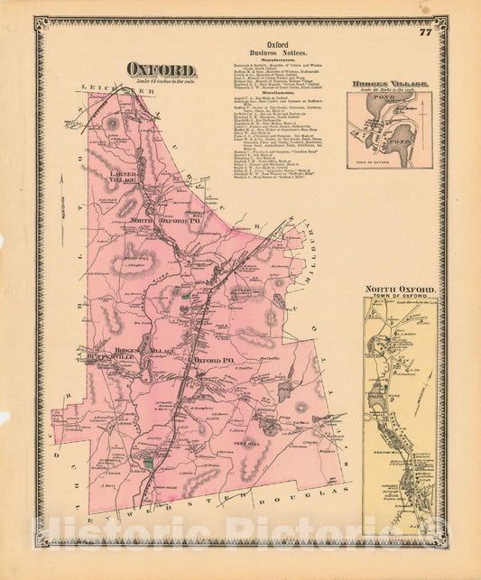 Historic Map : Atlas of Worcester County, Massachsuetts, Oxford 1870 , Vintage Wall Art