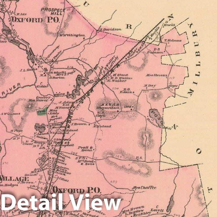 Historic Map : Atlas of Worcester County, Massachsuetts, Oxford 1870 , Vintage Wall Art