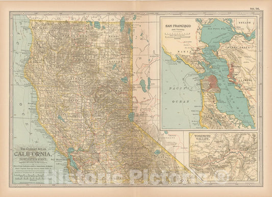 Historic Map : California 1914 , Century Atlas of the World, v2, Vintage Wall Art