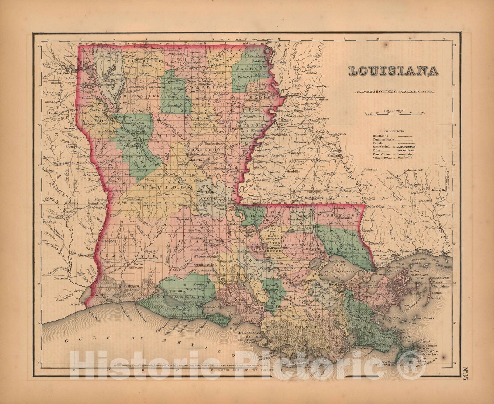 Historic Map : Louisiana 1857 , General Atlas (Of The World) , Vintage Wall Art
