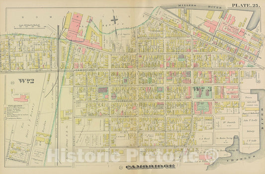 Historic Map : Atlas City of Cambridge, Cambridge 1886 Plate 025 , Vintage Wall Art