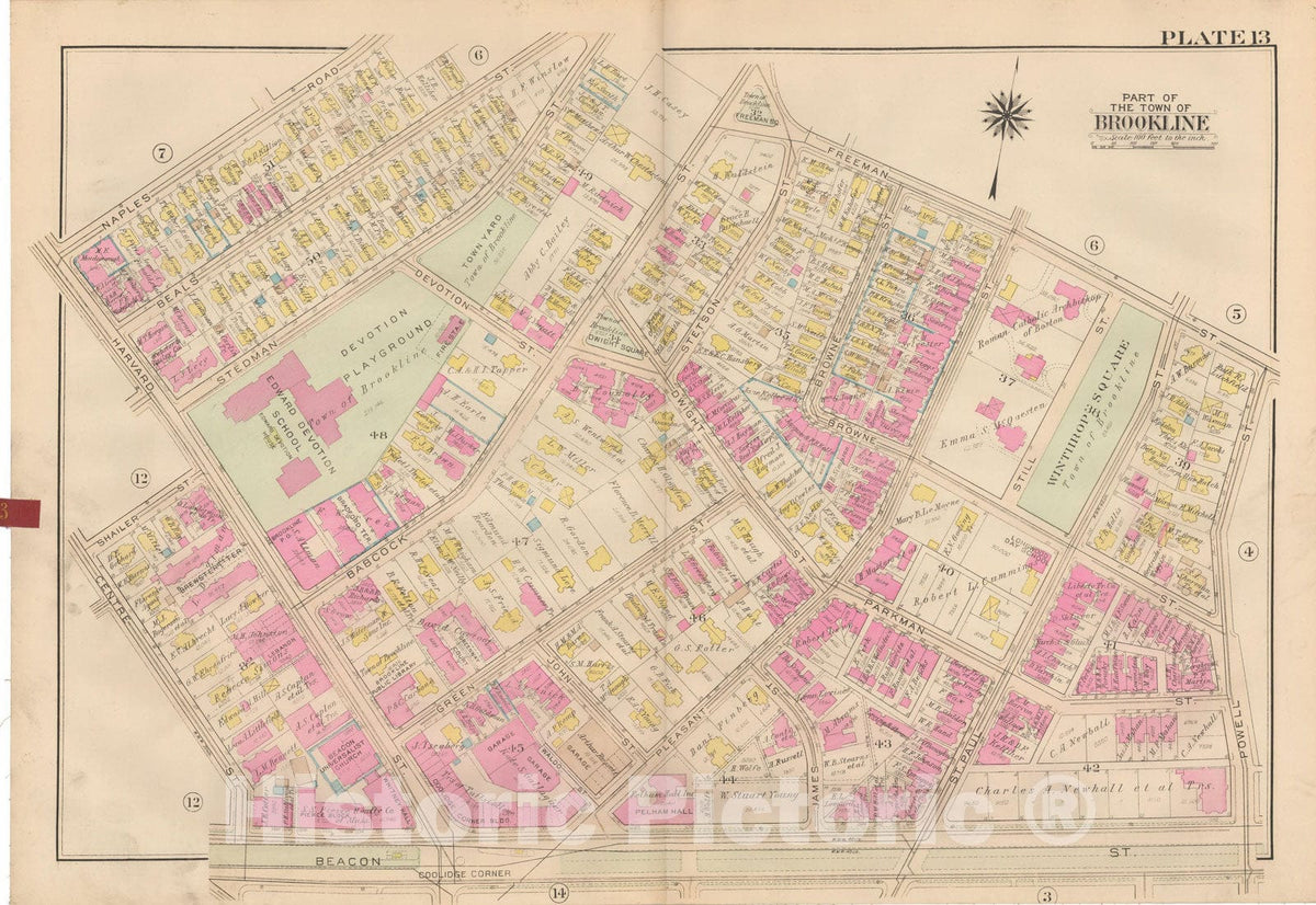 Historic Map : Atlas Town of Brookline, Brookline 1927 Plate 013 , Vintage Wall Art