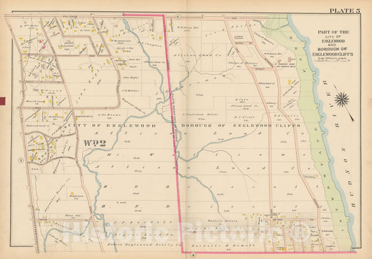 Historic Map : Atlas of Bergen County, New Jersey, Volume One, Englewood & Englewood Cliffs 1912 Plate 005 , Vintage Wall Art