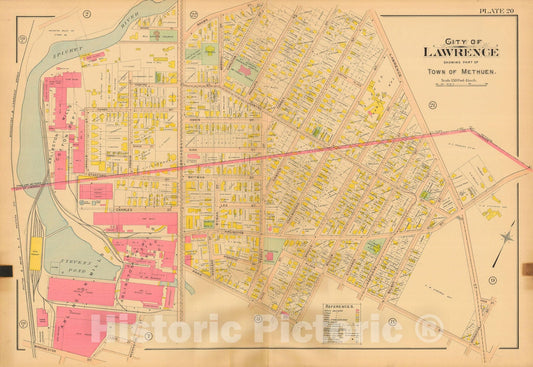 Historic Map : Atlas City of Lawrence and the Towns of Methuen, Andover and North Andover 1906 Plate 020 , Vintage Wall Art