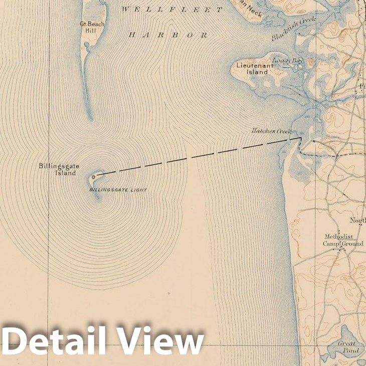 Historic Map : Brewster & Eastham & Orleans & Wellfleet 1917 Topographic Map , Vintage Wall Art