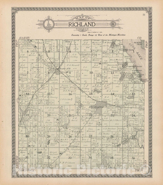 Historic Map : Richland 1910 , Standard Atlas of Kalamazoo County , Vintage Wall Art