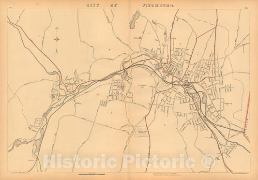 Historic Map : Atlas of Massachusetts, Fitchburg 1891 , Vintage Wall Art