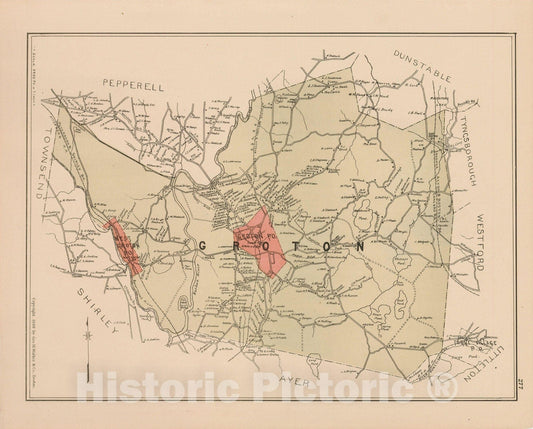 Historic Map : Atlas of Middlesex County, Massachusetts, Groton 1889 , v2, Vintage Wall Art