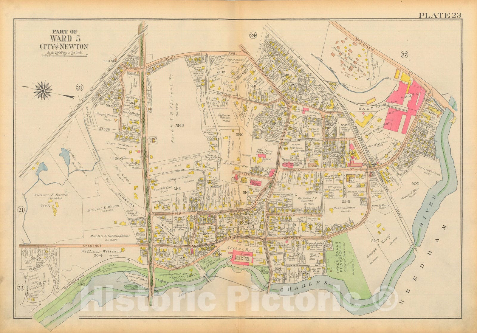 Historic Map : Atlas City of Newton Massachusetts 1917 Plate 023 , Vintage Wall Art
