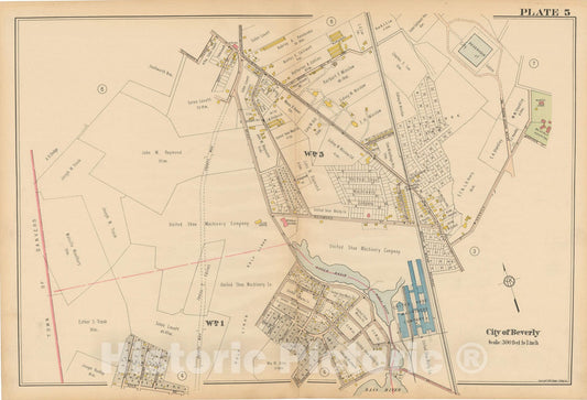 Historic Map : Atlas North Shore, Beverly to Magnolia, Essex County, Beverly 1919 Plate 005 , Vintage Wall Art
