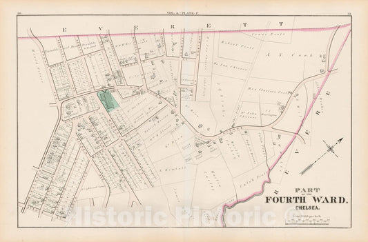 Historic Map : Atlas of county of Suffolk, MA Vol. 4, Chelsea 1874 Plate F , Vintage Wall Art