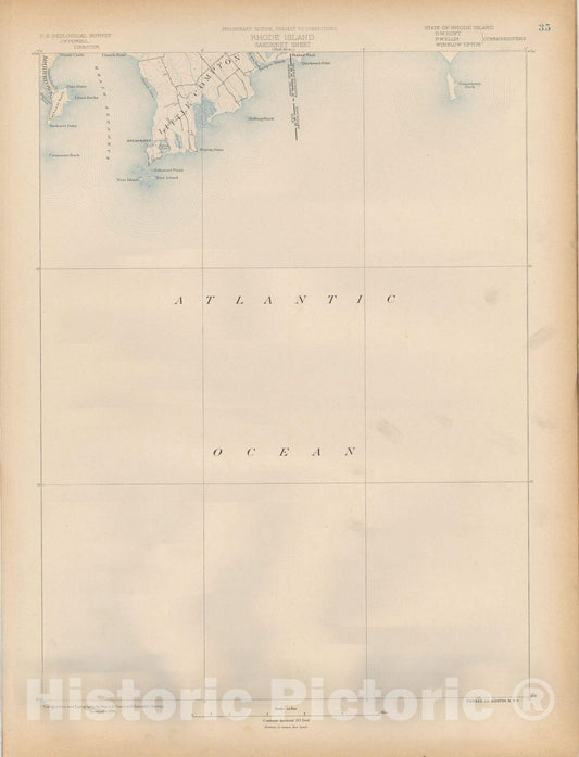 Historic Map : Atlas of Massachusetts, Little Compton 1890 Page 35 , Vintage Wall Art