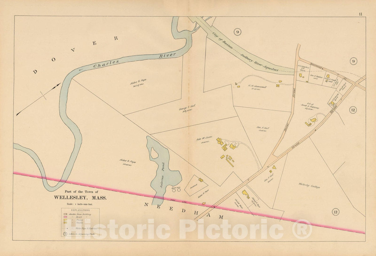 Historic Map : Atlas of Wellesley, Wellesley 1897 Plate 011 , Vintage Wall Art