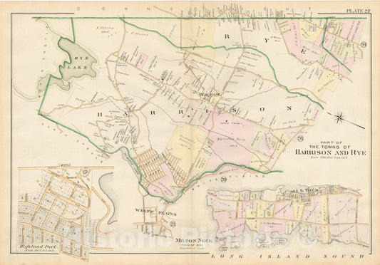Historic Map : Atlas of Westchester County, Harrison & Rye 1901 Plate 027 , Vintage Wall Art