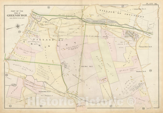 Historic Map : Atlas of Westchester County, Ardsley & Greenburgh & Irvington 1901 Plate 036 , Vintage Wall Art