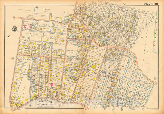 Historic Map : Atlas City of Boston, West Roxbury, Jamaica Plain 1914 Plate 021 , Vintage Wall Art
