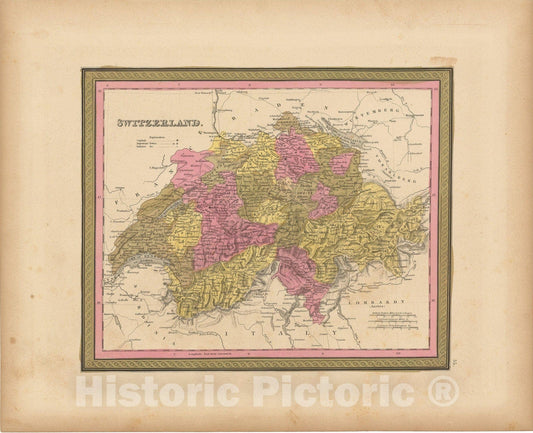 Historic Map : Switzerland 1847 , A New Universal Atlas of the World , Vintage Wall Art