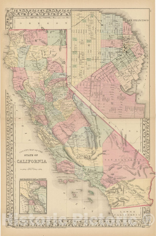 Historic Map : California 1882 , Mitchell's New General Atlas , Vintage Wall Art